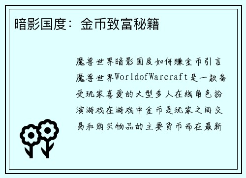 暗影国度：金币致富秘籍